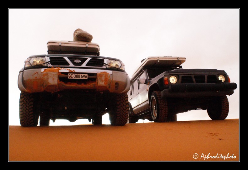 076 Deux copines Nissan bien racees dans les dunes